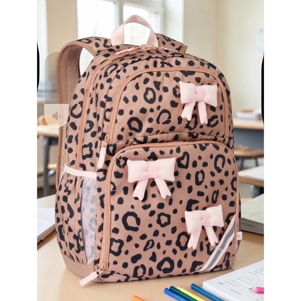 Cat & Jack Girls Leopard Print Backpack NWT Bow target Pink Cheetah School And